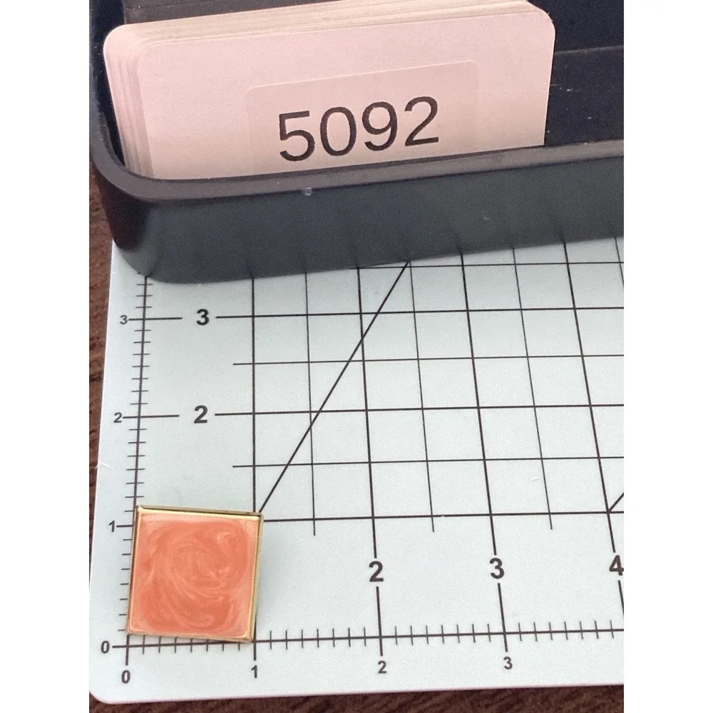 Square Blush Pink Marbled Enamel Stud‎ Earrings Gold Tone Geometric Retro Bold